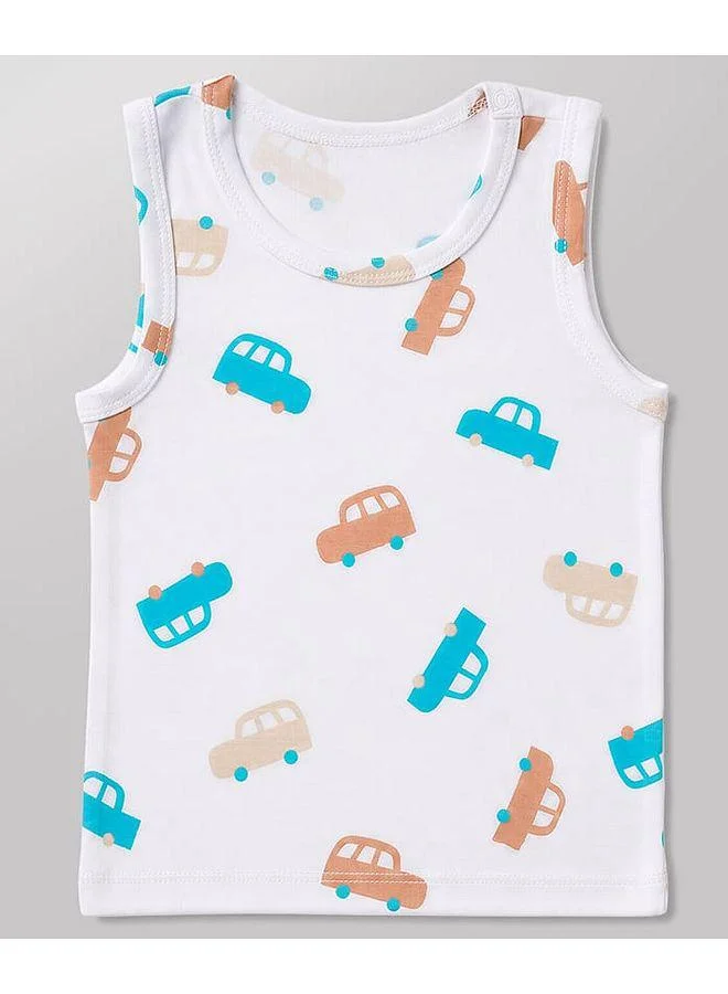 Babyhug Babyhug Cotton Single Jersey Knit Sleeveless Striped Antibacterial Vests With Car Print, Pack of 3 - Multicolor