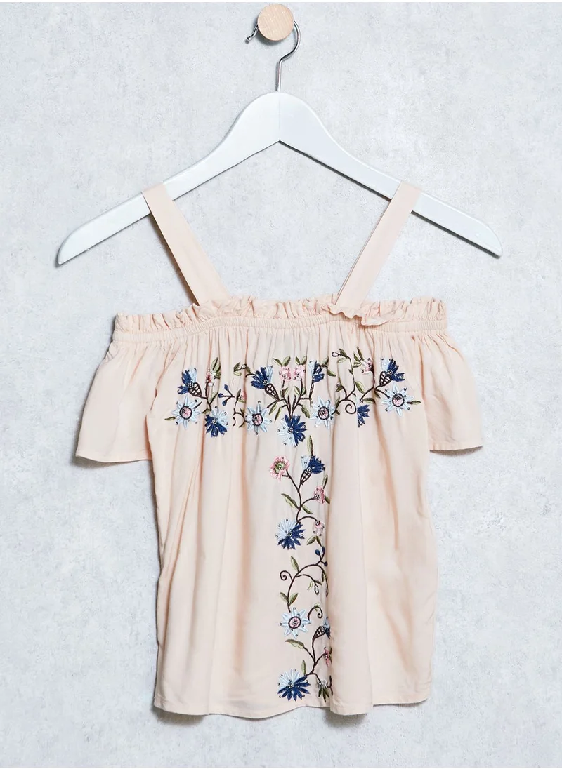 NEW LOOK Teen Cold Shoulder Embroidered Top