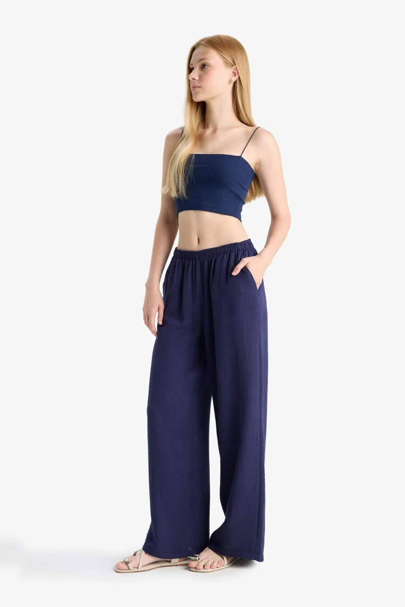 ديفاكتو Wide Leg Normal Waist Muslin Trousers
