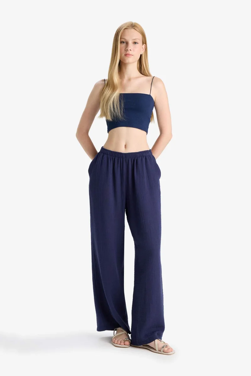 ديفاكتو Wide Leg Normal Waist Muslin Trousers