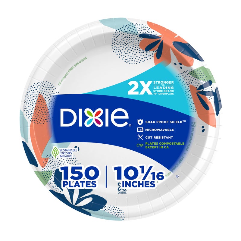 Dixie Large Paper Plates, 10 Inch, 150 Count, 2X Stronger*, Microwave-Safe, Soak-Proof, Cut Resistant, Disposable Plates For Everyday Breakfast, Lunch, & Dinner Meals - Image 1