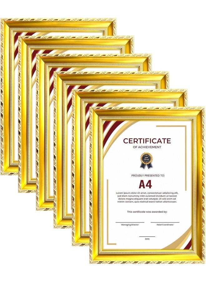 Decorhills DECORHILLS Classic Design A4 Document Certificate Frame – Real Glass, Wall Mount Tabletop Display, Gold, 25x34cm Frame Size, 6Pcs  - Image 1