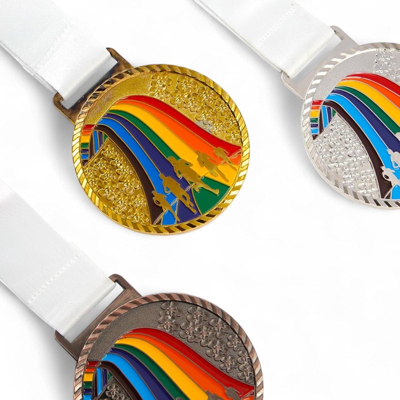 ArtRight Running Compitition Medal - Set of 3, Professional Gold, Silver, Bronze Medals with Color Tag & Ribbon, 1st, 2nd, 3rd Winner Medals (6.5cm Diameter) - Image 1