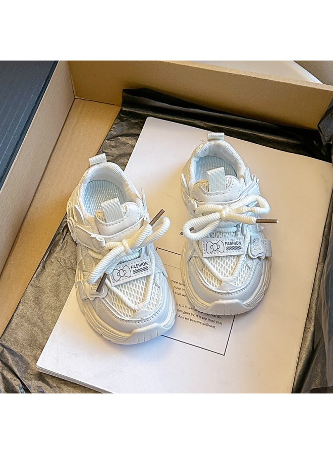 Girls' Breathable Sports Shoes  Spring New Dad Shoes Double Mesh Girls' Lightweight Sole Princess White Sneakers