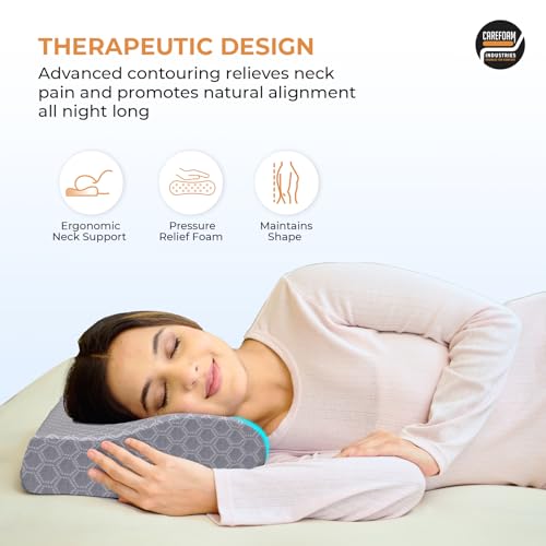 CareFoam Memory Foam Cervical Neck Pillow | 2 Years Warranty | Pain Relief Sleep, Improves Posture, Spinal Alignment, Neck Pain Relief | 19 x 12 x 4 Inch | Grey Jacquard Cover | Pack of 2 - Image 4