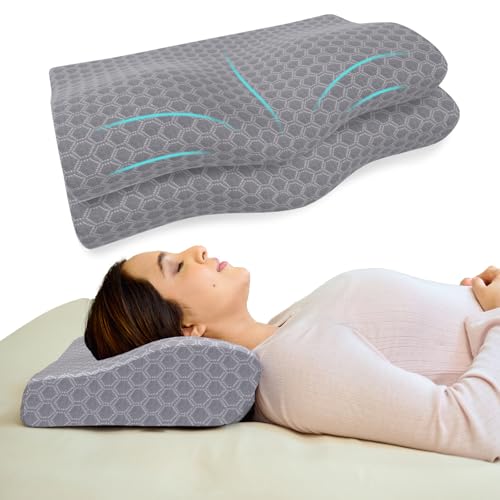 CareFoam Memory Foam Cervical Neck Pillow | 2 Years Warranty | Pain Relief Sleep, Improves Posture, Spinal Alignment, Neck Pain Relief | 19 x 12 x 4 Inch | Grey Jacquard Cover | Pack of 2 - Image 1