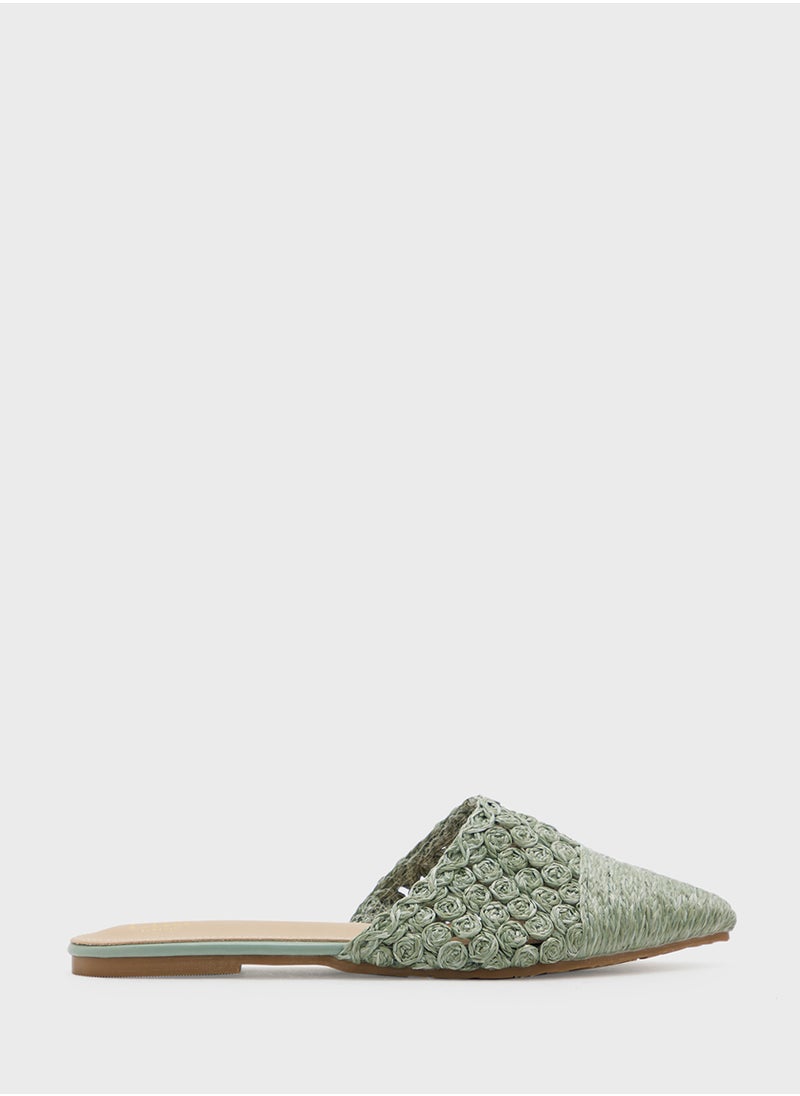 ELLA Raffia Floral Flat Mule  - Image 1