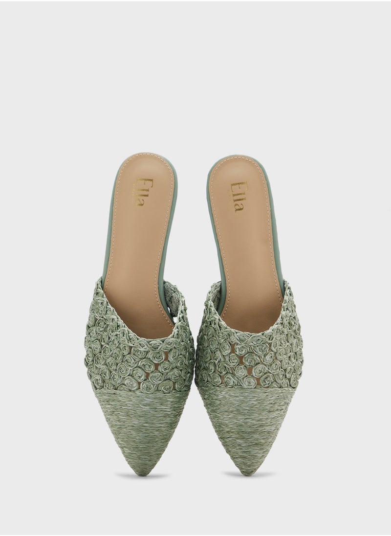 ELLA Raffia Floral Flat Mule  - Image 3