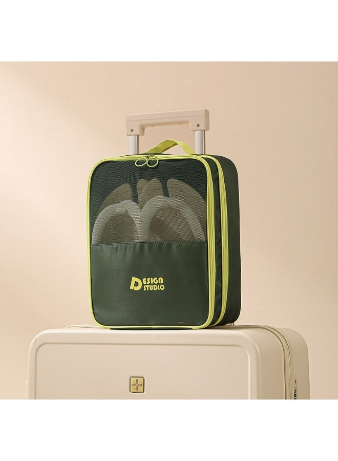 Green Dopamine Twill Shoe Storage Bag - Dustproof Thick, Holds 3 Pairs, Large Travel Organizer - Image 1