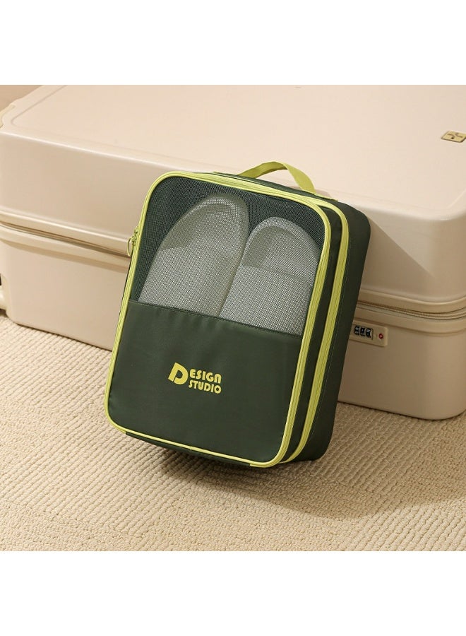 Green Dopamine Twill Shoe Storage Bag - Dustproof Thick, Holds 3 Pairs, Large Travel Organizer - Image 2