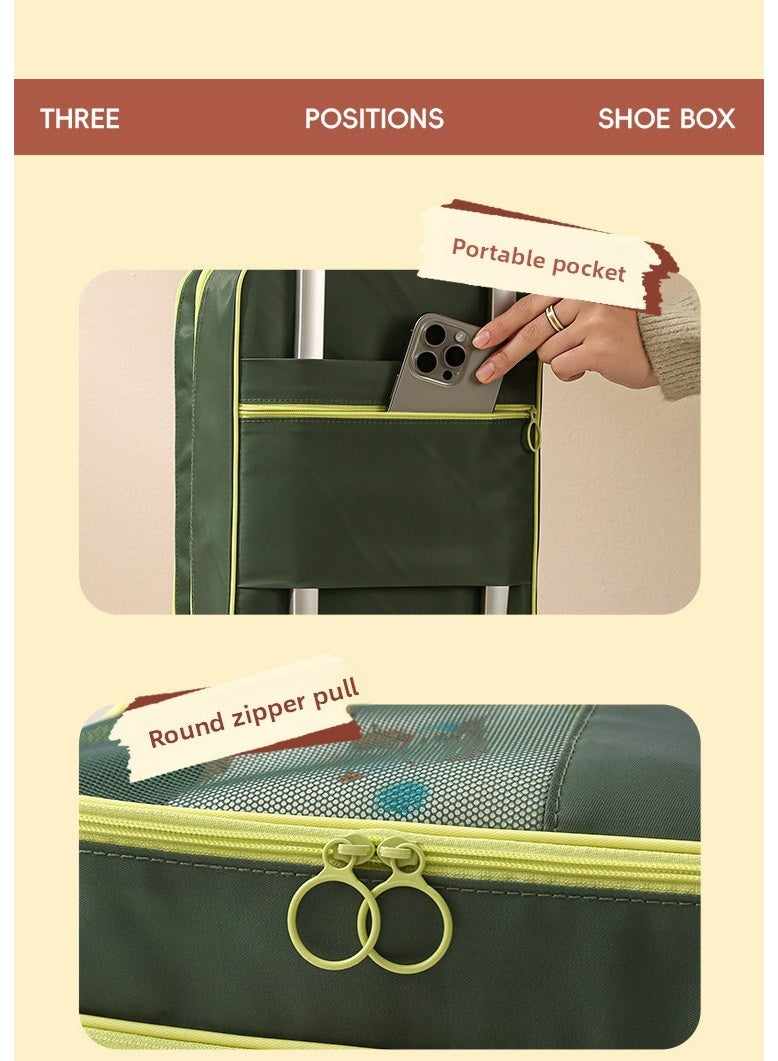 Green Dopamine Twill Shoe Storage Bag - Dustproof Thick, Holds 3 Pairs, Large Travel Organizer - Image 3