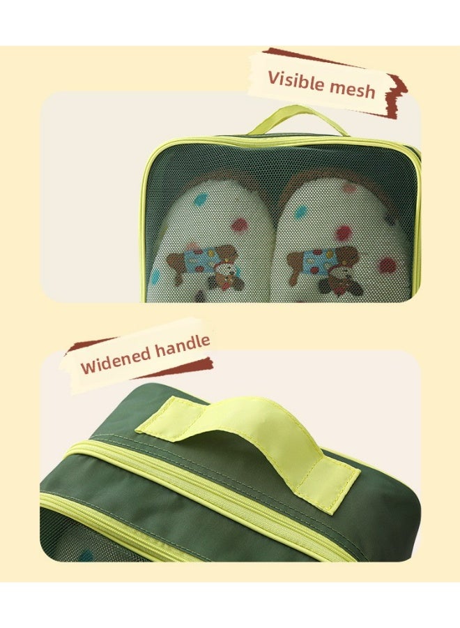 Green Dopamine Twill Shoe Storage Bag - Dustproof Thick, Holds 3 Pairs, Large Travel Organizer - Image 4
