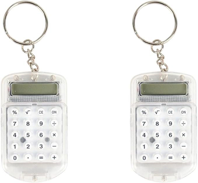 White Pocket Calculator Keyring With Digital Display And Protective Lid - Image 1