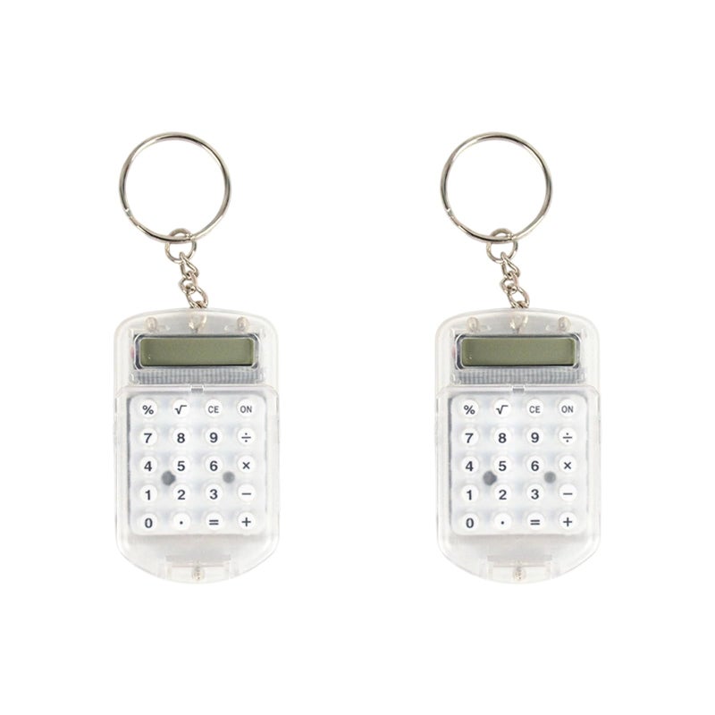 White Pocket Calculator Keyring With Digital Display And Protective Lid - Image 2