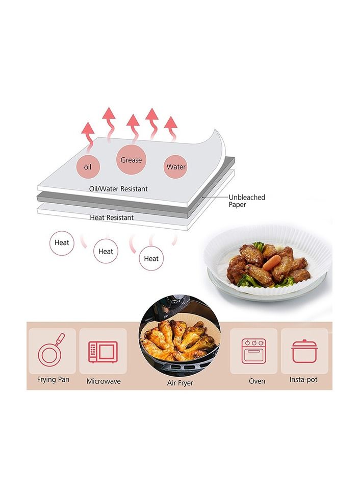 Air Fryer Disposable Paper Liner, 100PCS Non-stick Disposable Air Fryer Liners, Baking Paper for Air Fryer Oil-proof, Water-proof, Parchment for Baking Roasting Microwave 16CM (White) - Image 4