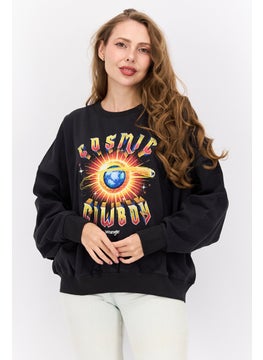 Wrangler Women Crew Neck Printed Sweatshirts, Black  - Image 1