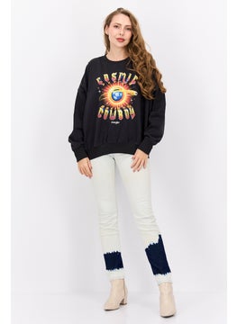 Wrangler Women Crew Neck Printed Sweatshirts, Black  - Image 4