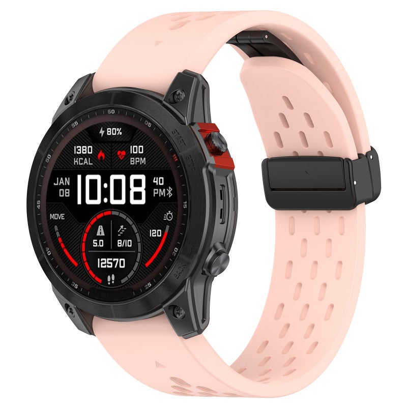 S-TOP For Garmin Fenix 6X Sapphire GPS Quick Release Holes Magnetic Buckle Silicone Watch Band(Pink) - Image 1