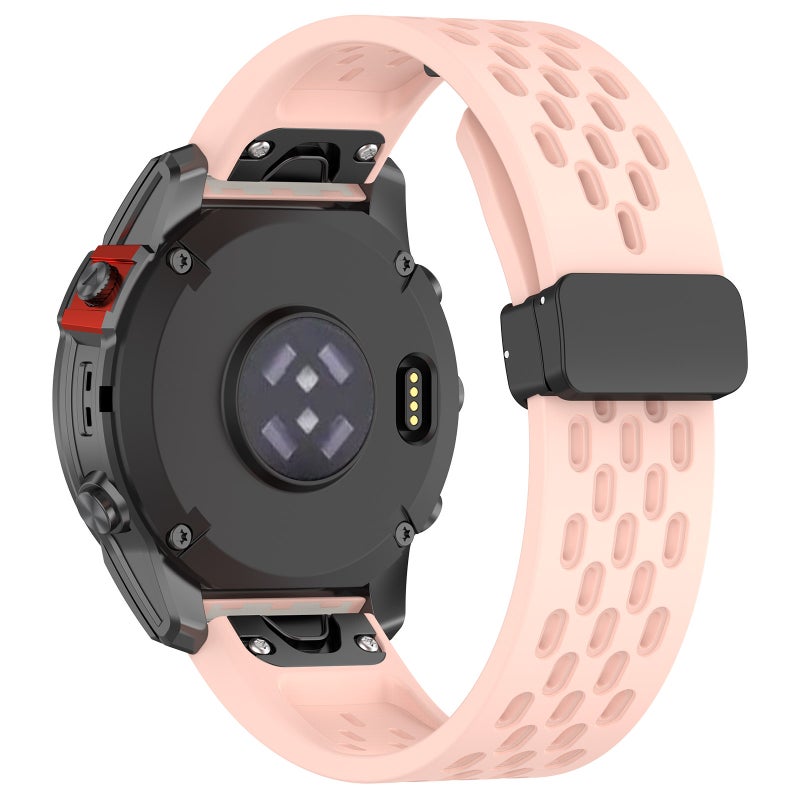 S-TOP For Garmin Fenix 6X Sapphire GPS Quick Release Holes Magnetic Buckle Silicone Watch Band(Pink) - Image 2