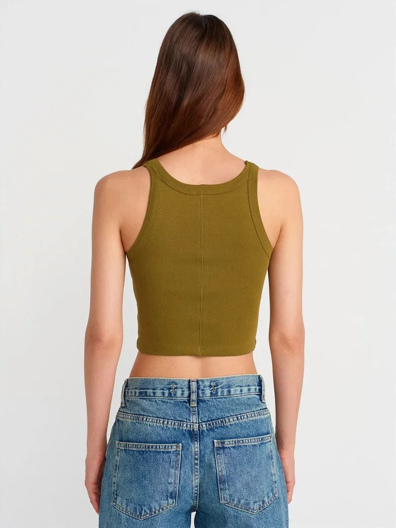 ديلفين DILVIN Ribbed Cotton-blend Sleeveless Crop Top