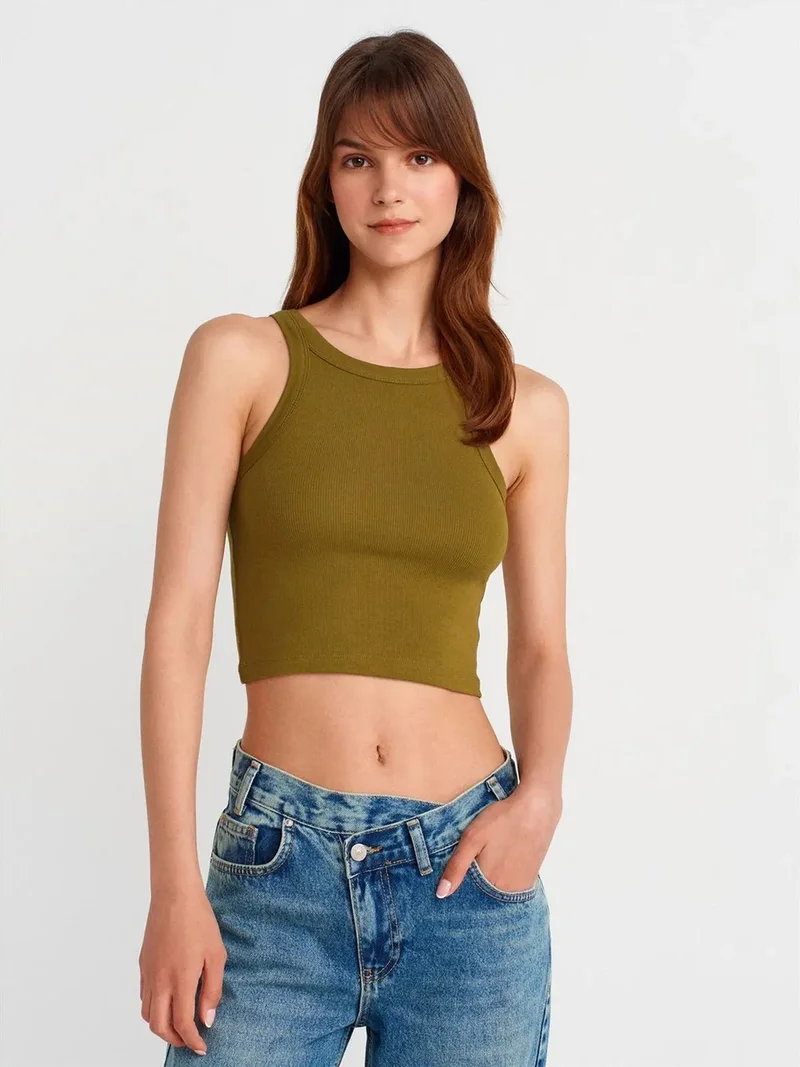 ديلفين DILVIN Ribbed Cotton-blend Sleeveless Crop Top