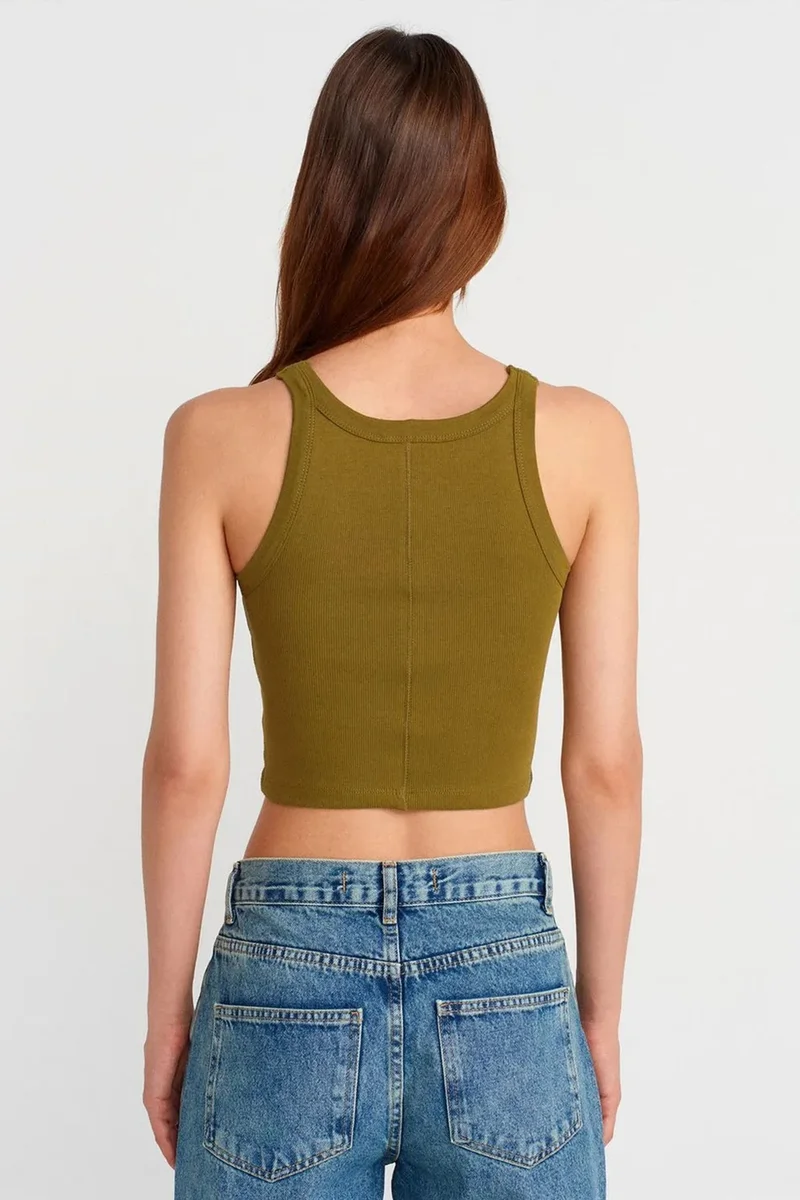 ديلفين DILVIN Ribbed Cotton-blend Sleeveless Crop Top