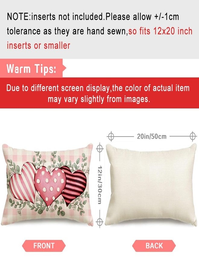 RABUSOFA Valentine Heart Outdoor Pillow Covers 12x20 Inch Waterproof, Pink Love Plaid Spot Romantic Holiday Party Lumbar Cushion Cases Valentines Day Decoration for The Home (Pink, 12" x 20") - Image 4