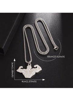 MARIO DRAFTS Bodybuilder Silhouette Pendant Necklace, Stainless Steel Chain, Silver  - Image 4