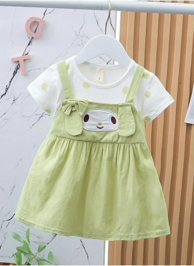 YUNIQEE Green A-Line Crew Neck Polka Dot Dress