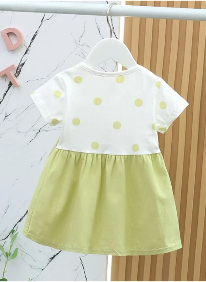 YUNIQEE Green A-Line Crew Neck Polka Dot Dress