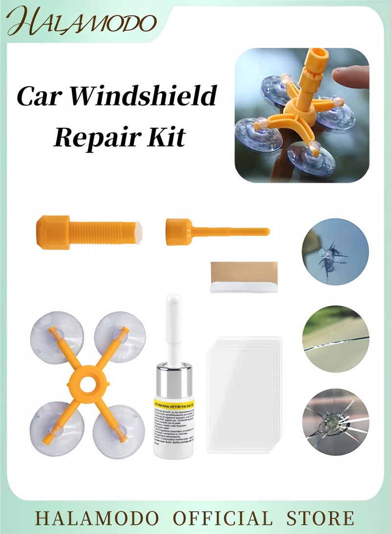 هالامودو مجموعة إصلاح زجاج السيارة الأمامي مع مجموعة إصلاح شقوق الزجاج الأمامي من الراتينج لإصلاح الزجاج الأمامي، مجموعة إصلاح شقوق الزجاج الاحترافية DIY لإصلاح زجاج السيارة الأمامي والشقوق والرقائق والخدوش - Image 1