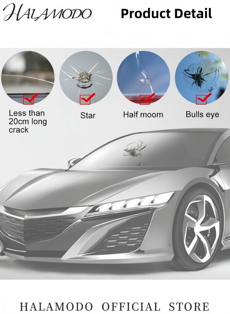 هالامودو مجموعة إصلاح زجاج السيارة الأمامي مع مجموعة إصلاح شقوق الزجاج الأمامي من الراتينج لإصلاح الزجاج الأمامي، مجموعة إصلاح شقوق الزجاج الاحترافية DIY لإصلاح زجاج السيارة الأمامي والشقوق والرقائق والخدوش - Image 3