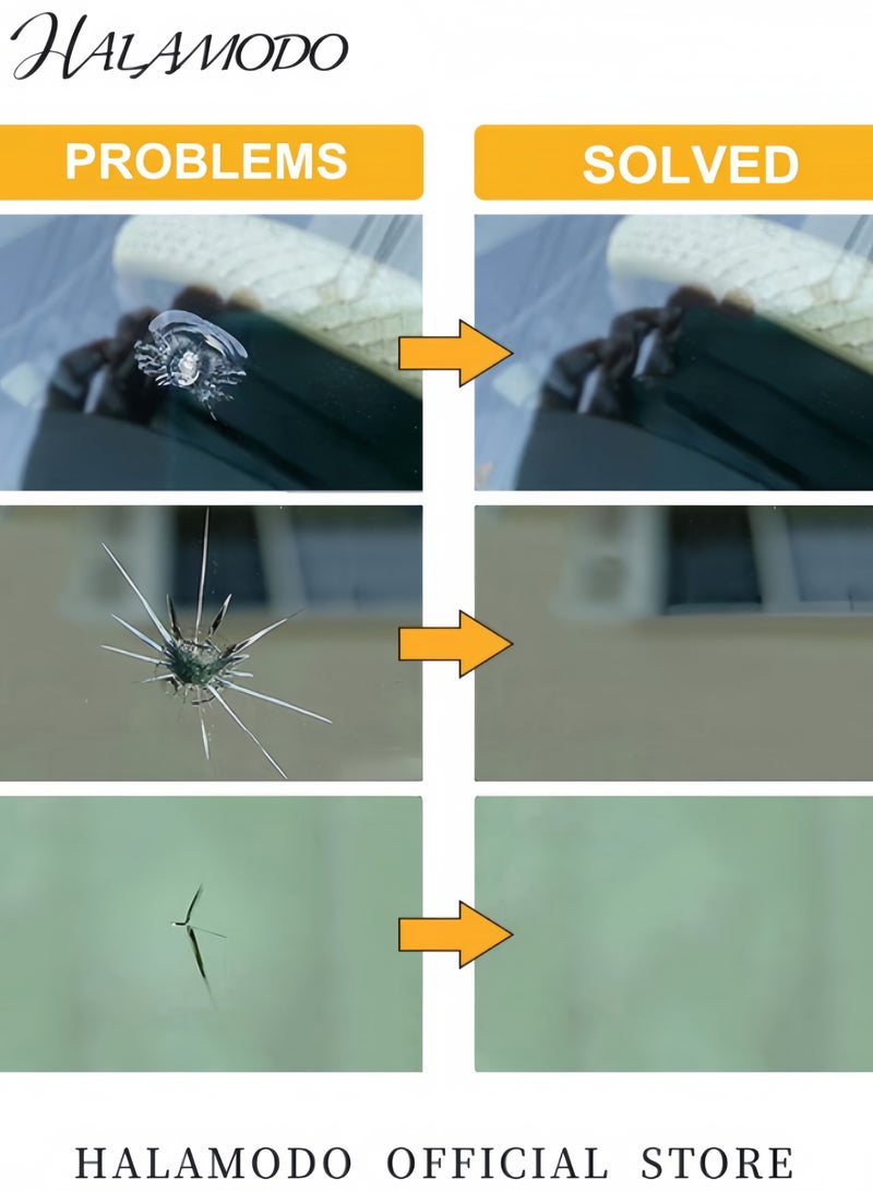 هالامودو مجموعة إصلاح زجاج السيارة الأمامي مع مجموعة إصلاح شقوق الزجاج الأمامي من الراتينج لإصلاح الزجاج الأمامي، مجموعة إصلاح شقوق الزجاج الاحترافية DIY لإصلاح زجاج السيارة الأمامي والشقوق والرقائق والخدوش - Image 4