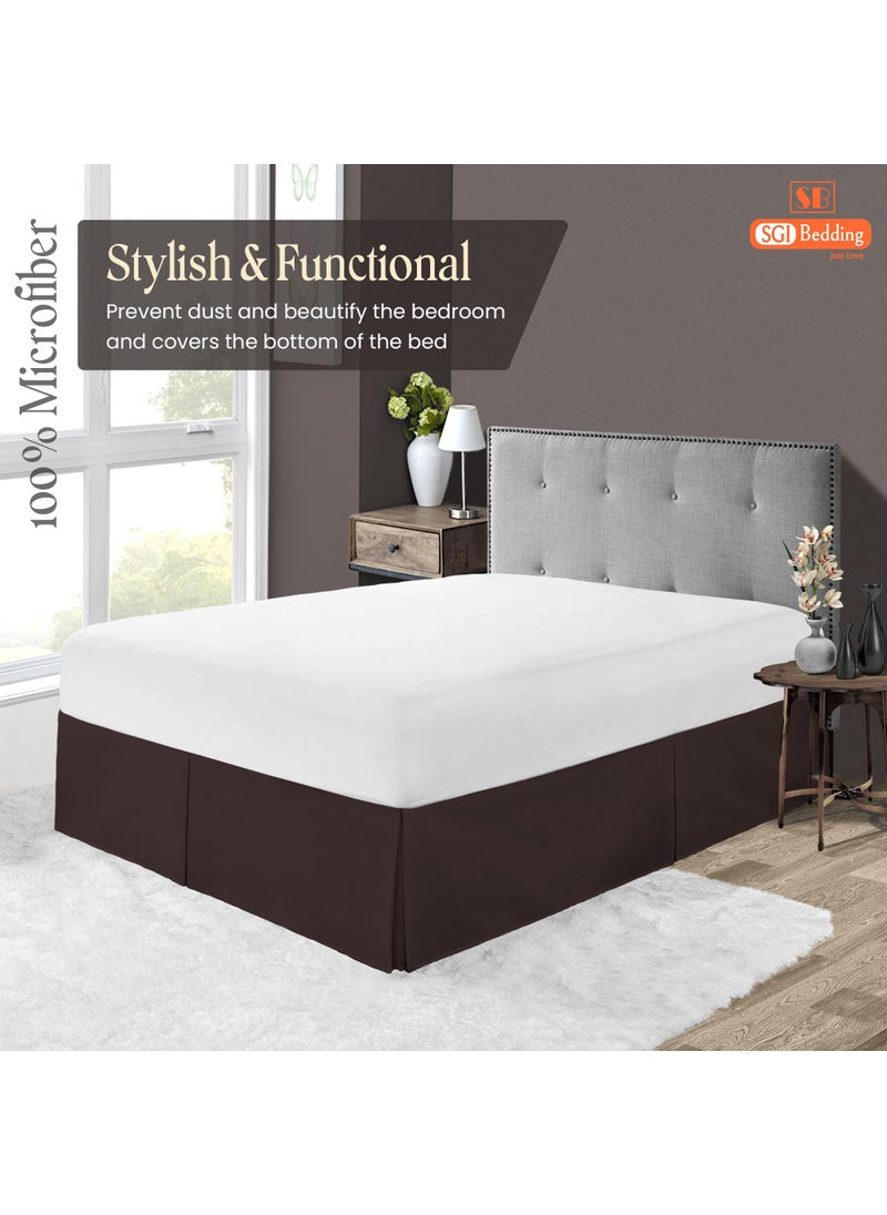 SGI bedding SGI bedding 18 Inch Drop Bed Skirt Queen Size with Platform to Stay in Place Elegant Pleated Design with Split Corners Wrinkle Resistant Fabric for Modern and Stylish Look - Chocolate  - Image 2