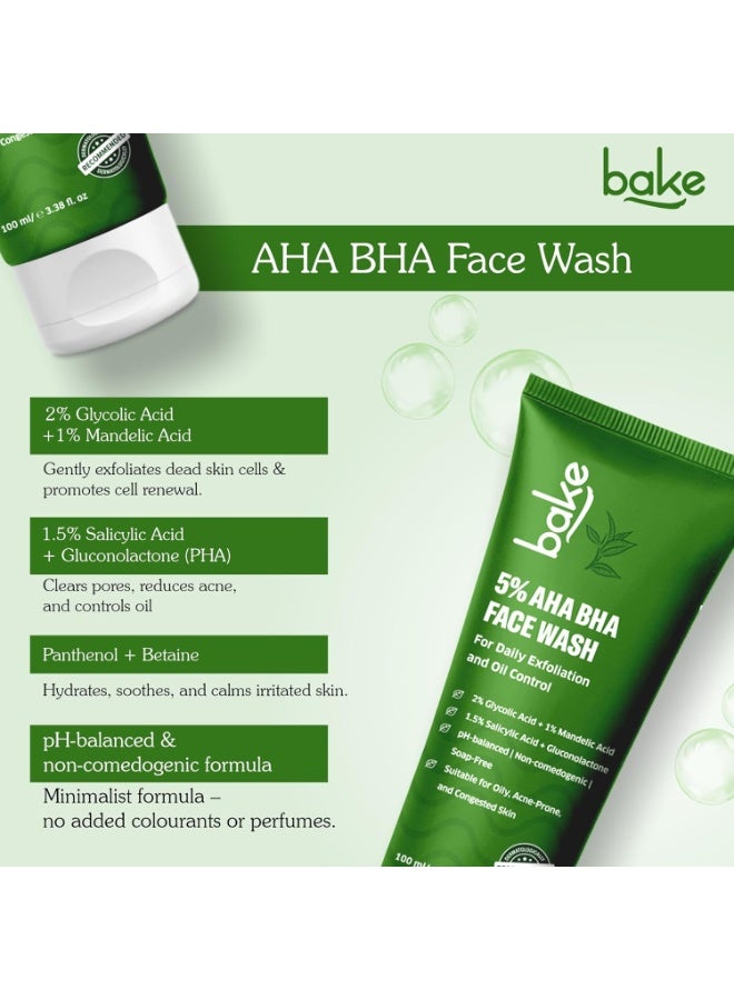 BAKE 5% AHA BHA Face Wash with 1.5% Salicylic Acid, 2% Glycolic Acid & 1% Mandelic Acid for Open Pores, Acne & Dark Spots | For Oily Acne Prone Skin | Daily Exfoliation & Oil Control - 100ml - Image 2