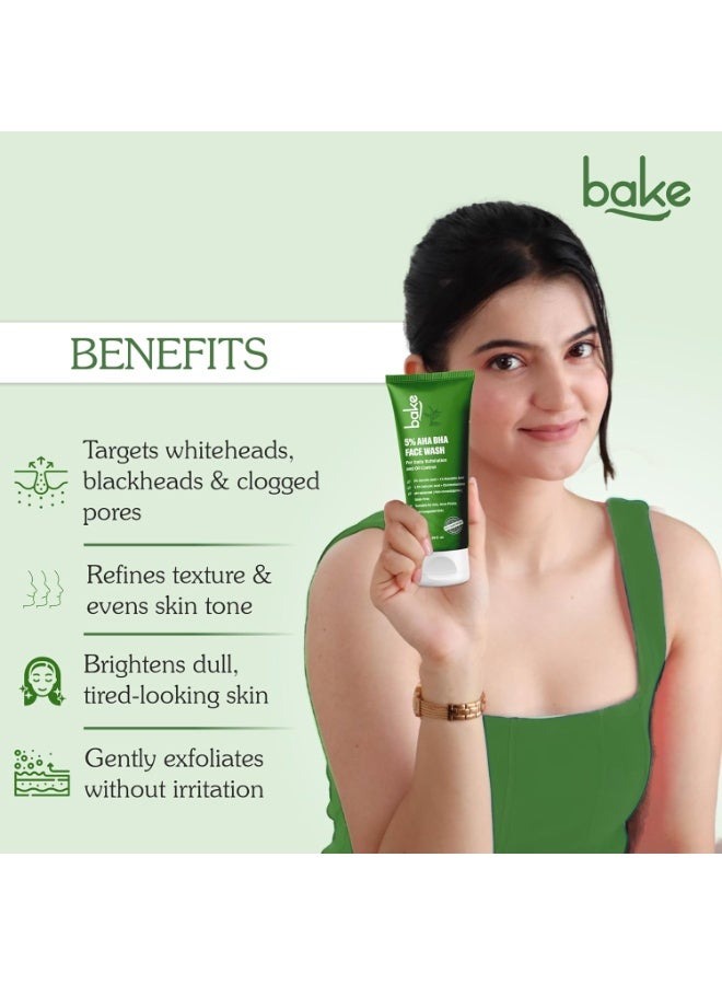 BAKE 5% AHA BHA Face Wash with 1.5% Salicylic Acid, 2% Glycolic Acid & 1% Mandelic Acid for Open Pores, Acne & Dark Spots | For Oily Acne Prone Skin | Daily Exfoliation & Oil Control - 100ml - Image 3