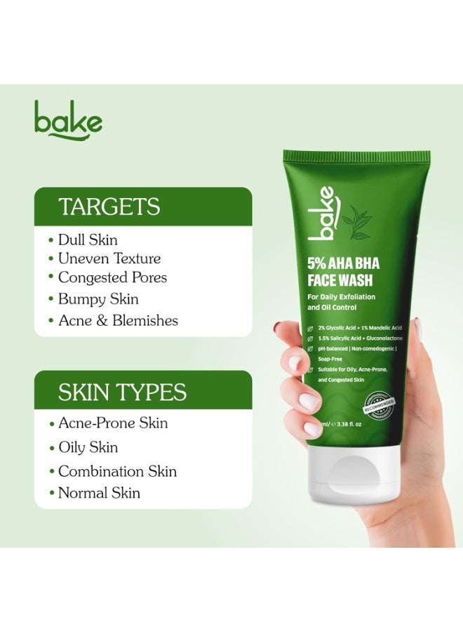 BAKE 5% AHA BHA Face Wash with 1.5% Salicylic Acid, 2% Glycolic Acid & 1% Mandelic Acid for Open Pores, Acne & Dark Spots | For Oily Acne Prone Skin | Daily Exfoliation & Oil Control - 100ml - Image 4