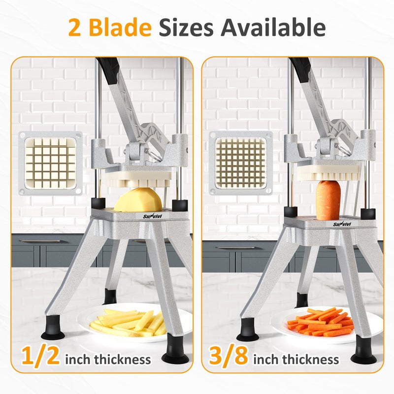 Sunvivi Commercial French Fry Cutter, Heavy Duty Potato Slicer with 2 Replaceable blades (1/2 & 3/8 Inch), Professional Fries Cutter for Potatoes, Carrots, Cucumber, Onion, Yam, Stainless Steel - Image 4