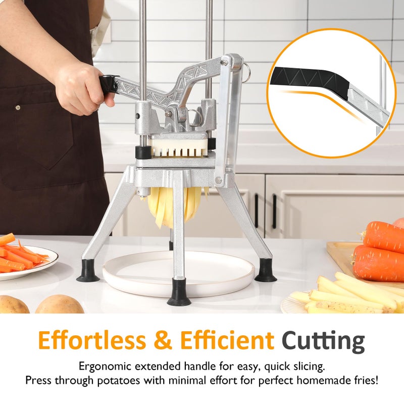 Sunvivi Commercial French Fry Cutter, Heavy Duty Potato Slicer with 2 Replaceable blades (1/2 & 3/8 Inch), Professional Fries Cutter for Potatoes, Carrots, Cucumber, Onion, Yam, Stainless Steel - Image 2