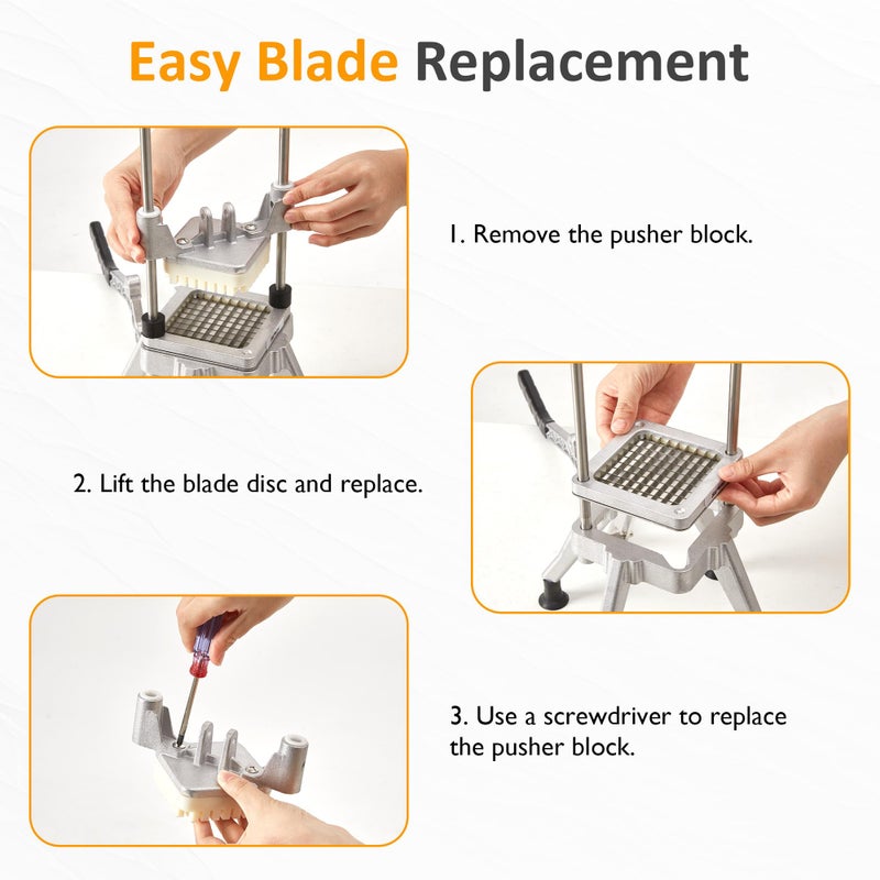 Sunvivi Commercial French Fry Cutter, Heavy Duty Potato Slicer with 2 Replaceable blades (1/2 & 3/8 Inch), Professional Fries Cutter for Potatoes, Carrots, Cucumber, Onion, Yam, Stainless Steel - Image 5