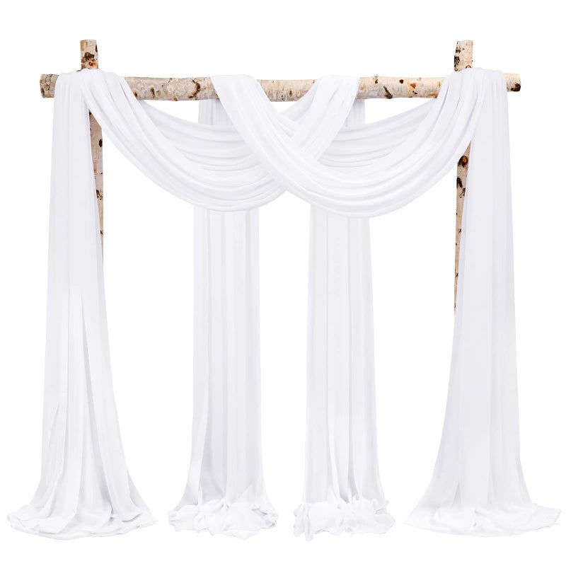 Showgeous Wedding Arch Draping Fabric,4 Panels 28" x20ft White Wedding Arch Drapes for Ceremony Chiffon Fabric Drapes Arbor Drapery Decorations for Reception Sheer Backdrop Curtains for Party Swag - Image 1