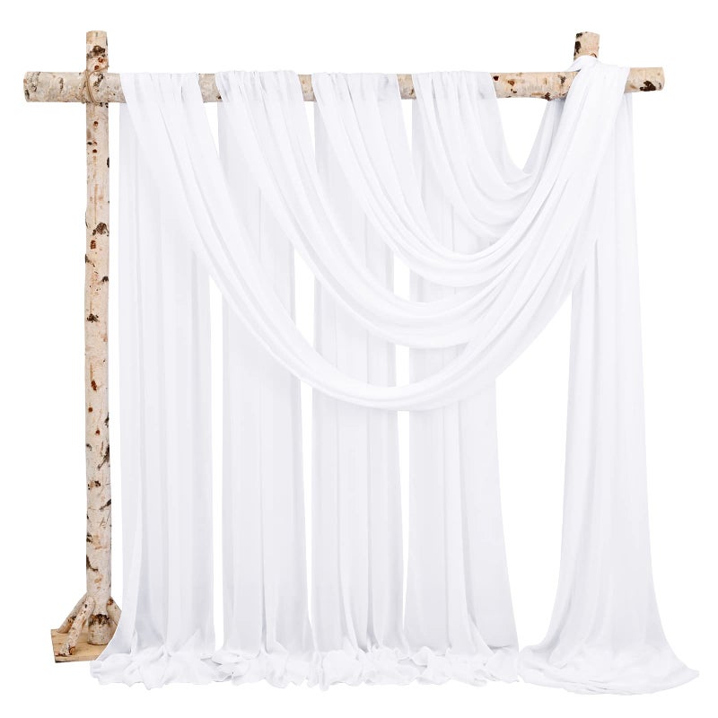Showgeous Wedding Arch Draping Fabric,4 Panels 28" x20ft White Wedding Arch Drapes for Ceremony Chiffon Fabric Drapes Arbor Drapery Decorations for Reception Sheer Backdrop Curtains for Party Swag - Image 2