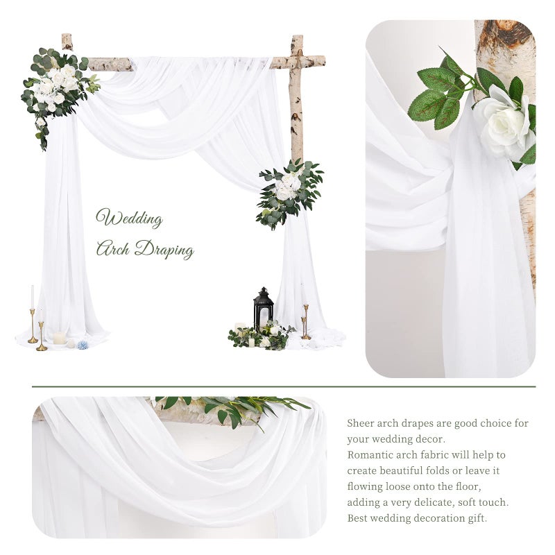 Showgeous Wedding Arch Draping Fabric,4 Panels 28" x20ft White Wedding Arch Drapes for Ceremony Chiffon Fabric Drapes Arbor Drapery Decorations for Reception Sheer Backdrop Curtains for Party Swag - Image 3