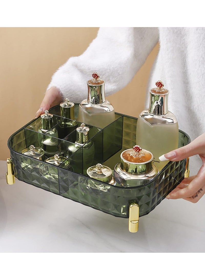 Generic - 6 Compartments Cosmetic Accessories Organizer Holder Clear Acrylic Perfume Organizer for Vanity Table, Multipurpose Cosmetic Organizer (Green) - Image 1