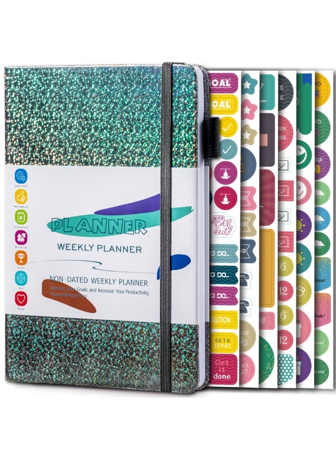 دفتر ملاحظات محمول مقاس A5 للكتابة، دفتر ملاحظات مخطط للأهداف اليومية والأسبوعية والشهرية من جلد البولي يوريثان الفاخر، دفتر مذكرات بغطاء صلب، دفتر يوميات مبطن بورق سميك مع تقويم شهري مناسب للنساء والرجال، والسفر والأعمال التجارية والمكتب والمدرسة (رمادي داكن) - Image 1