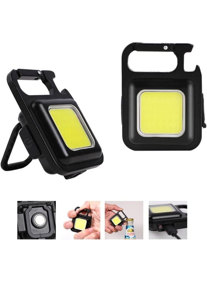 AWH مصباح العمل المحمول AWH Peidesi LED COB، عبوة 2، 500 لومن ساطع، مصابيح فلاش قابلة لإعادة الشحن لحمل المفاتيح للتخييم الخارجي، ضوء صغير مع حامل قابل للطي، فتاحة زجاجات وقاعدة مغناطيسية، للطوارئ - Image 1