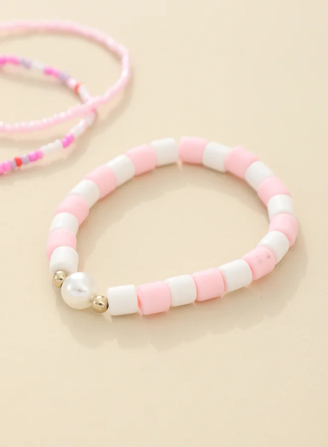 Take Two Pack of 7 - Girls Multi-Color Pastel Beaded Bracelets