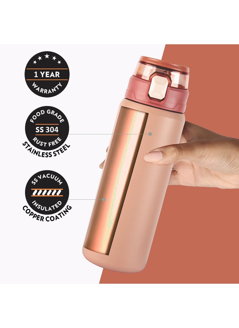 BOROSIL Borosil Aquasport 600 ml Stainless Steel Insulated Water Bottle | Double Wall Vaccum Insulated, Flask | 10 Hours Hot & Cold | Bottle for Office, Gym, School | 1 Year Warranty, Peach  - Image 4