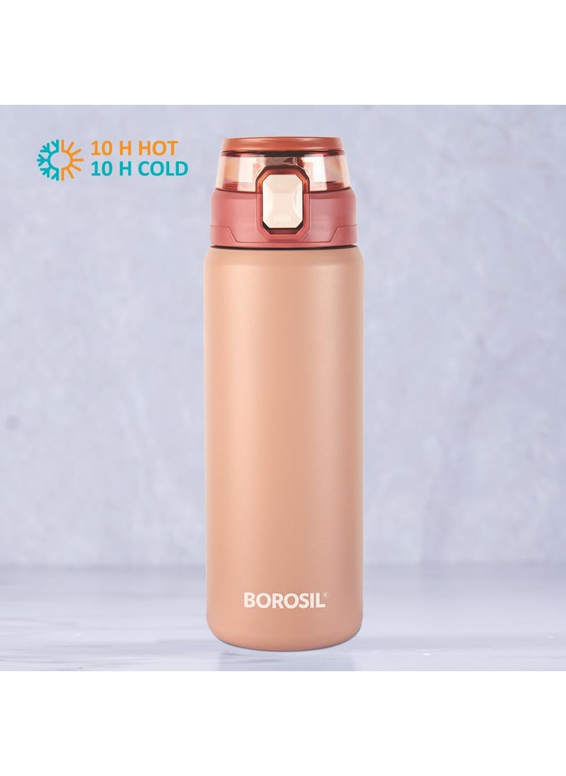 BOROSIL Borosil Aquasport 600 ml Stainless Steel Insulated Water Bottle | Double Wall Vaccum Insulated, Flask | 10 Hours Hot & Cold | Bottle for Office, Gym, School | 1 Year Warranty, Peach  - Image 2