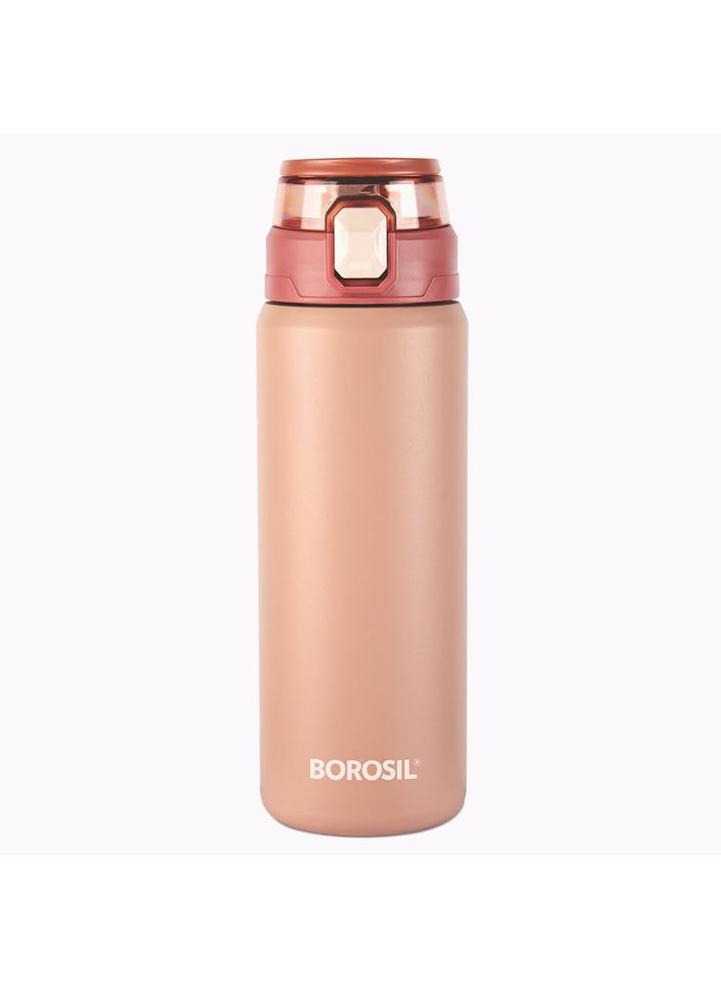 BOROSIL Borosil Aquasport 600 ml Stainless Steel Insulated Water Bottle | Double Wall Vaccum Insulated, Flask | 10 Hours Hot & Cold | Bottle for Office, Gym, School | 1 Year Warranty, Peach  - Image 1